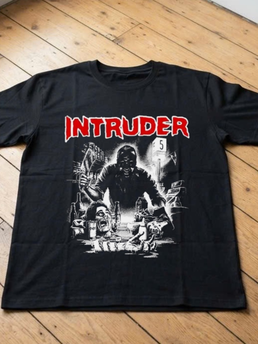 Gildan Black Intruder Graphic Tee with Red Logo